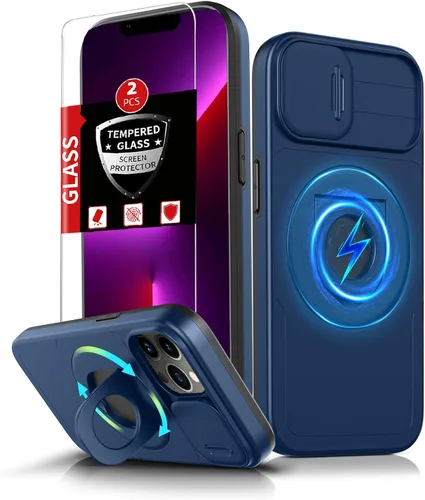 Miniatura 39 de Funda magnética para iPhone 11 Pro compatible con carga inalámbrica MagSafe, con 2 protectores de pantalla, anillo kickstand de 360° integrado +