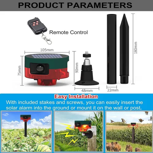 Miniatura 9 de Luces de alarma de seguridad con sensor solar para exteriores, detector de movimiento de 360°, luz estroboscópica intermitente, lámpara de Rojo 1