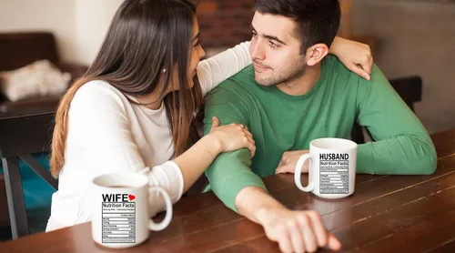 Miniatura 2 de CBTwear Datos nutricionales del marido y la esposa – Taza de café de cerámica de 11 oz para parejas, divertidas tazas de aniversario para marido