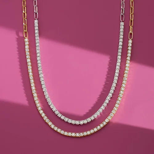 Miniatura 3 de Ross-Simons Collar de eslabones con clip de papel de tenis de diamantes de 2,00 qt en oro de 18 quilates sobre plata esterlina
