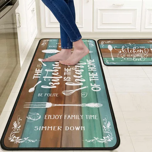 Miniatura 11 de Lemon - Juego de 2 alfombras y tapetes de cocina de microfibra antideslizantes, lavables, absorbentes para el piso, juego de 2 tapetes de cocina