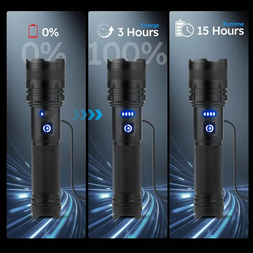 Miniatura 7 de THY TRY Linterna LED Recargable Paquete de 2, 90000 Lúmenes Altos Super Brillantes Linternas de Mano, 5 Modos y Enfoque Ajustable, Linterna de Mano