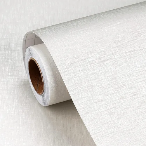 Miniatura 10 de FunStick - Papel pintado de lino con textura de pasto crema blanco, autoadhesivo, extraíble, de 12"x200", para paredes, armarios, cómodas, muebles