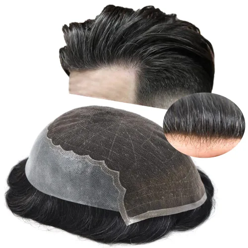 Miniatura 84 de Mens Toupee Human Hair Replacement System Swiss Lace Toupee For Men Hair Piece Protesis Capilar Mens Hairpiece 5X7#1 Jet Black 120% Density