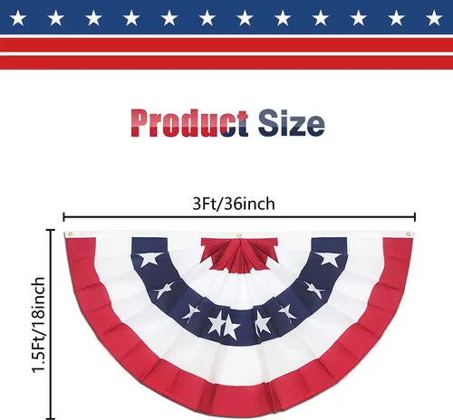 Miniatura 3 de Paquete de 6 banderas plisadas de Estados Unidos, bandera estadounidense de 1.5 x 3 pies, bandera patriótica de Estados Unidos con cabecera de lona