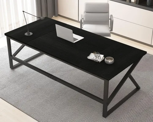 HSH Escritorio Largo de 70 Pulgadas Negro, Escritorio Grande de Metal y Madera para 2 Monitores, Escritorio Moderno para Computadora de Oficina en