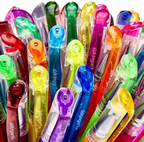 Miniatura 10 de KINGART Bolígrafos de gel de punta redonda con purpurina, 50 colores brillantes con comodidad de agarre suave, cartucho de tinta XL, más tinta