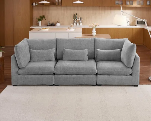 Miniatura 55 de Sofá Modular de Gran Tamaño, Sofá Seccional de Chenilla Nube Extra Profundo con Chaise Otomana, Sofá Esponjoso de Chenilla de 4 Plazas para Sala