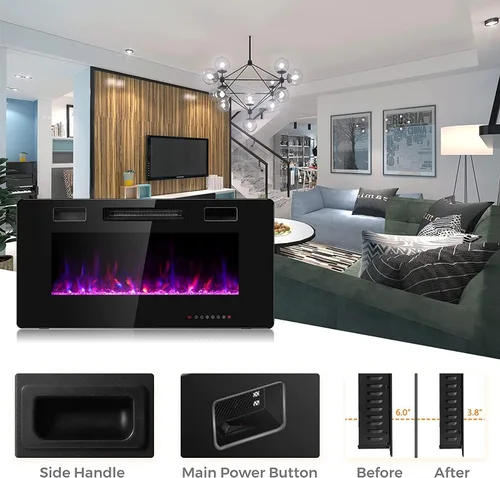 Miniatura 7 de MAT EXPERT Chimenea eléctrica empotrable de 36 pulgadas, calentador eléctrico de montaje en pared y pared, chimenea eléctrica de 750 W/1500 W