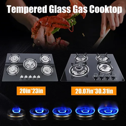 Miniatura 2 de Estufa de gas de 23 pulgadas, 4 quemadores incorporada, estufa de gas de doble combustible GLP/NG, encimera con vidrio templado negro, fácil
