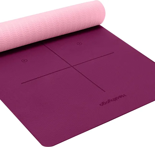 Heathyoga Tapete de Yoga Antideslizante Ecológico, Sistema de Alineación Corporal, Material TPE Certificado por SGS - Superficie Texturizada Violeta