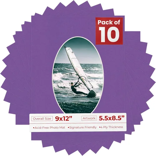 Miniatura 61 de Tapete de 9 x 12 pulgadas, corte biselado para fotos de 5.5 x 8.5 pulgadas, apertura de tablero de fotos ovalado negro precortado, sin ácidos, mate