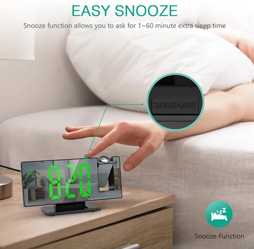 Miniatura 5 de ORIA Reloj despertador de proyección, reloj despertador electrónico LED, reloj despertador de escritorio con espejo de 7.8 pulgadas con temperatura