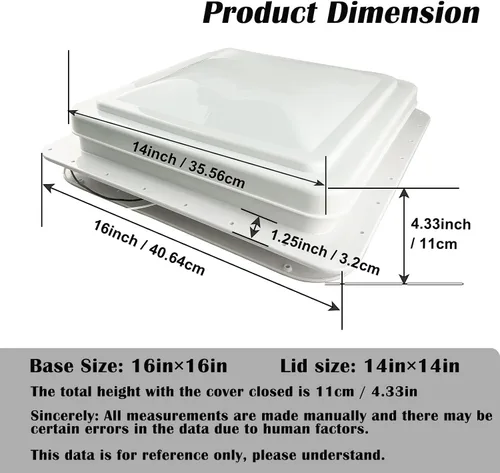 Miniatura 3 de Paquete de 2 cubiertas universales de ventilación de techo de 14 pulgadas, tapa de ventilación de repuesto para RV, remolque, cámper, autocaravana