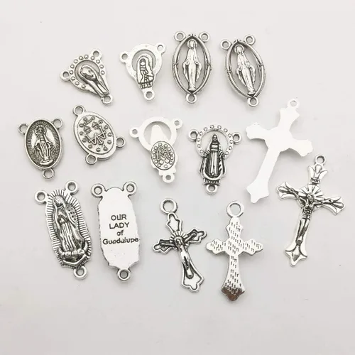 Miniatura 4 de Colgantes de medalla de crucifijo milagrosa de cruz de Jesús María Nuestra Señora de plata antigua, 3.53 oz (60 unidades) para manualidades, M154 cm