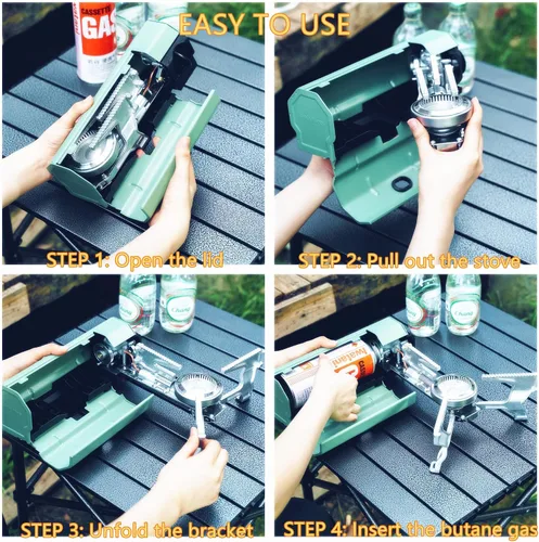 Miniatura 3 de Estufa de camping plegable con bolsa de almacenamiento, estufa de butano portátil con abridor de botellas, estufa de gas para picnic, excursionismo