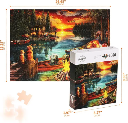 Miniatura 4 de Rompecabezas para Adultos de 1000 Piezas, Hermoso Rompecabezas Detallado de Pueblo Pesquero para Relajante Decoración del Hogar Nocturno, 20 x 27
