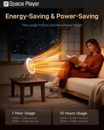 Miniatura 7 de Calentador eléctrico portátil actualizado 2026 para uso en interiores, calentador de cerámica PTC de 1000 W de ahorro de energía con termostato, 36