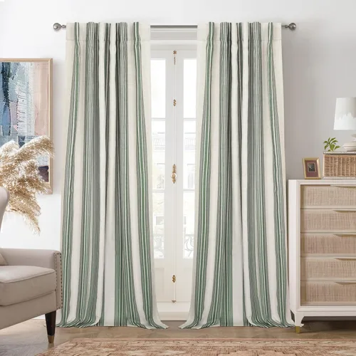 Miniatura 61 de DriftAway Chris Linen - Cortinas opacas con capa térmica y reductora de sonido, 63 pulgadas de largo para dormitorio, cortinas estampadas a rayas