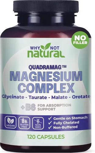 Suplemento Complejo de Magnesio 4 en 1 - Mezcla de glicinato, taurato, malato y orotato - 300 mg por porción, 120 cápsulas