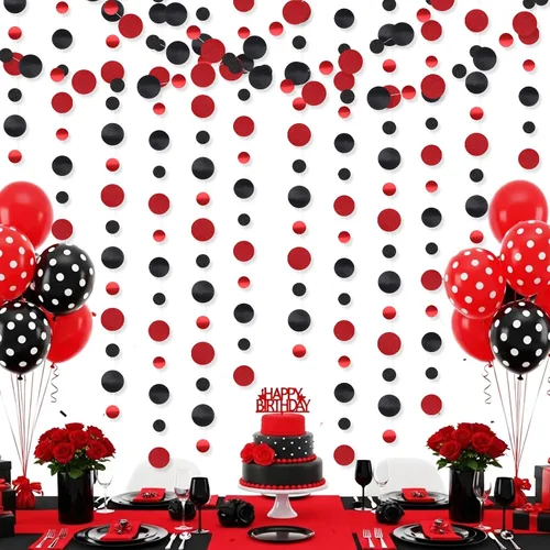 Miniatura 7 de Outus Guirnalda de puntos redondos negros y rojos, 5 piezas, decoración para colgar en fiestas de graduación, cada longitud de 13.1 pies