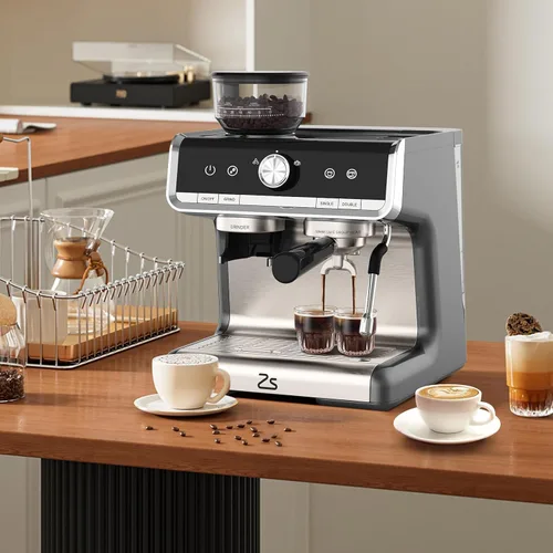 Miniatura 9 de Máquina de café espresso semiautomática, cafetera profesional de 20 bar con molinillo, calentamiento rápido de 1450 W, 30 ajustes de molienda