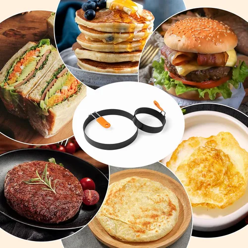 Miniatura 5 de 4 anillos de huevo para freír huevos de acero inoxidable para panqueques para parrilla, anillos antiadherentes para huevos fritos para magdalenas