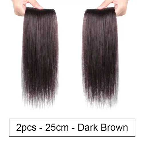 Miniatura 2 de Peluca sintética sin costuras para la frente, 2 piezas, con clip, extensión de flequillo recto para mujeres con cabello fino (9.8 in, marrón oscuro)
