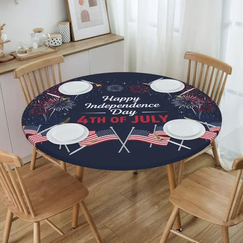 Miniatura 32 de Futterya Decorative Round Tablecloth Fitted Elastic Waterproof Table Cloth Cover Stretch Table Pad Cover for Parties Weddings Banquet Outdoor Events
