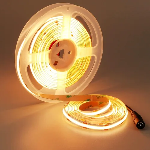 YUNBO Tira de luz LED COB de 12 V 3000 K blanco cálido 16.4 pies de alta densidad 480LED/M CRI>90 Uniforme sin puntos autoadhesivo cortable flexible