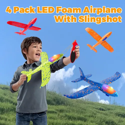 Miniatura 5 de SpringFlower Paquete de 4 juguetes voladores de avión, 4 juguetes de avión de espuma para niños de 3, 4, 5, 6, 7, 8 años, 2 modos de vuelo, avión