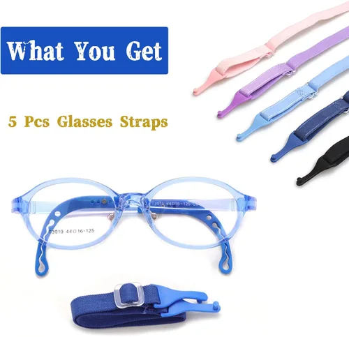 Miniatura 6 de Correa ajustable para lentes para niños, 5 piezas, retenedor de anteojos sin cola, banda para lentes para patillas con agujero