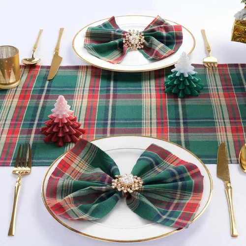Miniatura 7 de Camino de mesa a cuadros de Navidad de búfalo, camino de mesa rectangular de cuadros de Navidad para decoración de mesa de cena de fiesta de Navidad