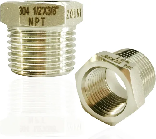 Miniatura 13 de 2 Piezas Buje Hexagonal Reductor, Acero Inoxidable 304 de 1" Macho NPT a 1/2" Hembra NPT (1"MNPT - 1/2"FNPT) Accesorio de Tubería Buje Hexagonal