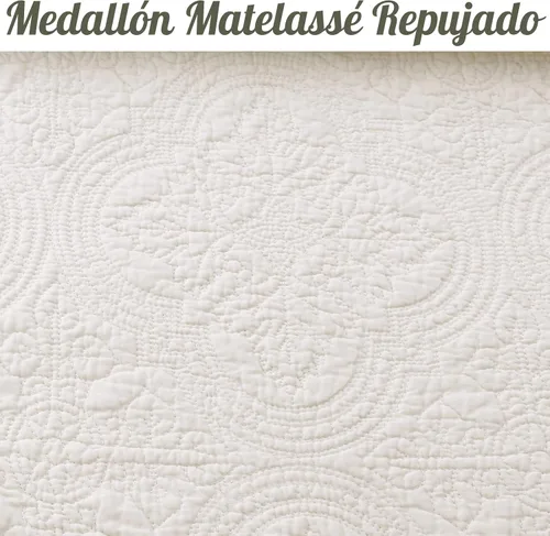 Miniatura 4 de Cozy Line Home Fashions Juego de edredón de ropa de cama acolchada matelassé en relieve con medallón blanco hueso de 100% algodón, colcha ligera