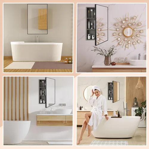 Miniatura 6 de Suzile Moderno botiquín de 16 x 24 x 4.3 pulgadas con espejo montado en la pared empotrado empotrado para baño empotrado, 3 estantes para puertas