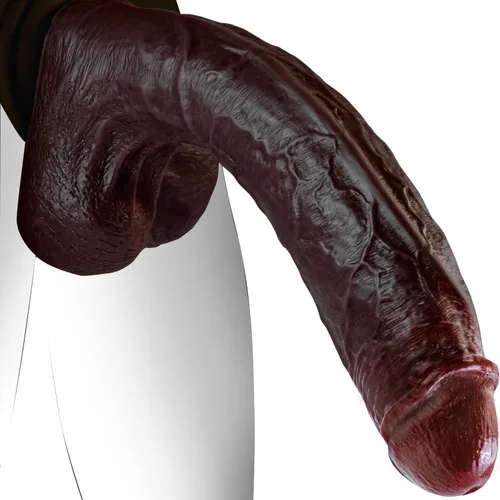 Sex Toys - Consolador grande realista – Juguete sexual de 10.8 pulgadas de silicona marrón curvado, consoladores gigantes de doble capa para punto G