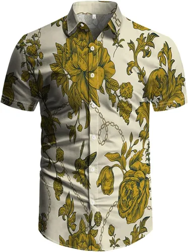Miniatura 28 de RPOVIG Conjunto de playa a juego con camisas y pantalones cortos para hombre, ropa floral hawaiana para festival, conjuntos de 2 piezas con sombrero