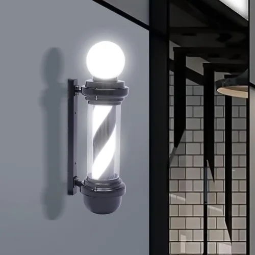 Miniatura 9 de DNYSYSJ Barra de peluquería con luz LED blanca y negra, poste de peluquería tradicional exterior para peluquería, luz iluminadora de rayas