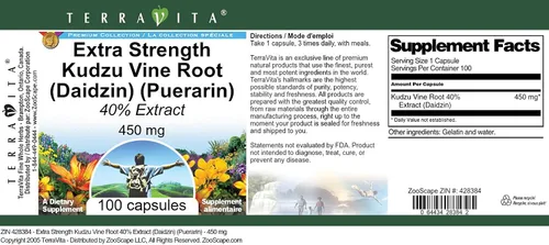 Miniatura 3 de Extracto extra fuerte de raíz de vid Kudzu 40% (Daidzin) (Puerarin) - 450 mg (100 cápsulas, ZIN: 428384) - Paquete de 2