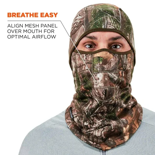 Miniatura 4 de Ergodyne - 16833 N-Ferno 6823 Pasamontañas de esquí, máscara facial de camuflaje resistente al viento, diseño con bisagras para usar como polaina