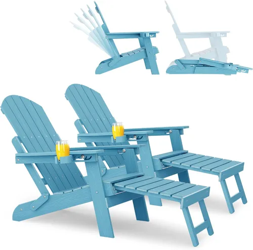 Miniatura 20 de YEFU Silla Adirondack con Otomana Retráctil: Juego de 2 Sillas Adirondack Plegables - Respaldo Ajustable de 5 Niveles con Reposapiés - Sillas