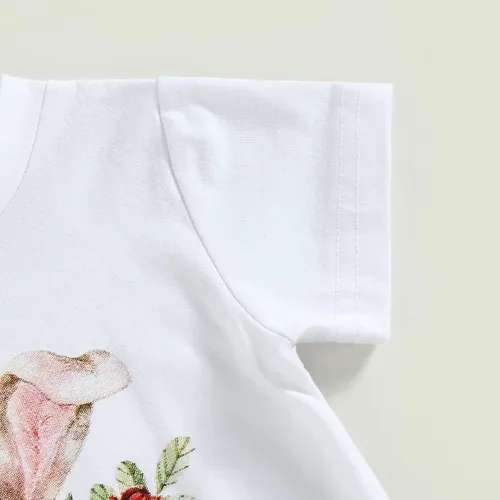 Miniatura 3 de Conjunto de Pascua para bebé, niña, conejo, manga corta, con borlas, camiseta de verano