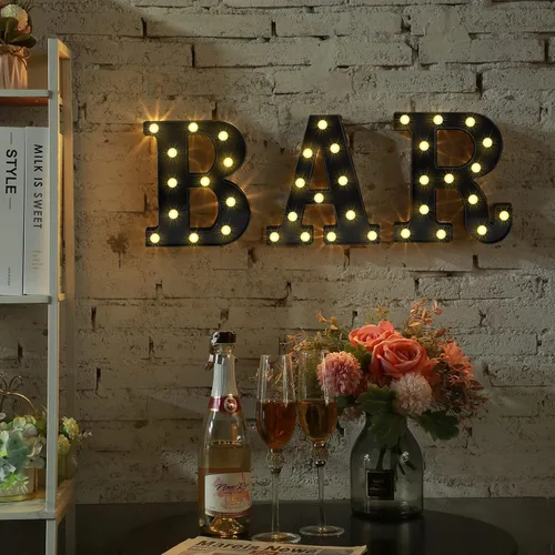 Miniatura 8 de Mudder 3 letreros iluminados de marquesina de 8.9 x 23.7 x 1.8 pulgadas, letrero de barra con luz LED, letras del alfabeto, luz nocturna alimentada