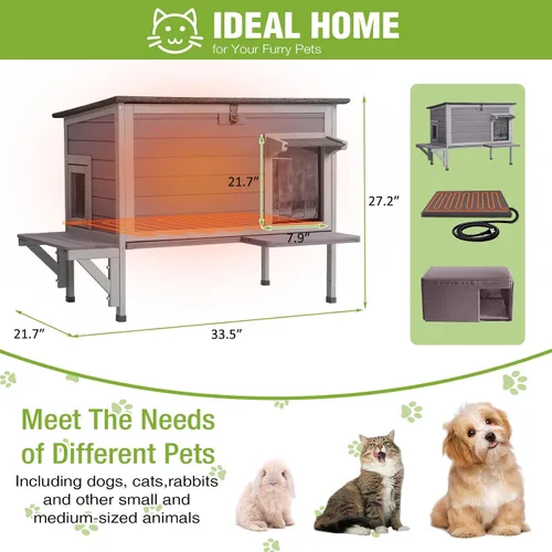 Miniatura 6 de GUTINNEEN Casa Calefaccionada para Gatos de Exterior, Casa Aislada para Gatos de Exteriores Resistente a la Intemperie, Refugio para Gatos Ferales