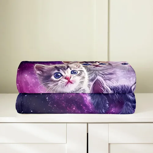 Miniatura 4 de Feelyou Manta de vellón de gatos para mascotas, para todas las estaciones, manta de cama con estampado de galaxia morada, bonita manta mullida