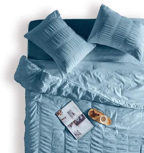 Miniatura 2 de SLEEP ZONE - Juego de edredón tamaño Queen de 3 piezas con funda de cojín, diseño de mil rayas con relleno alternativo suave y ligero, refrescante