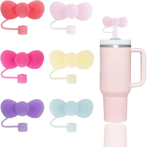 Miniatura 16 de 6 fundas de paja con diseño de flores bonitas compatibles con vasos Stanley de 30 y 40 onzas, tapas reutilizables de silicona para popotes, 18-6