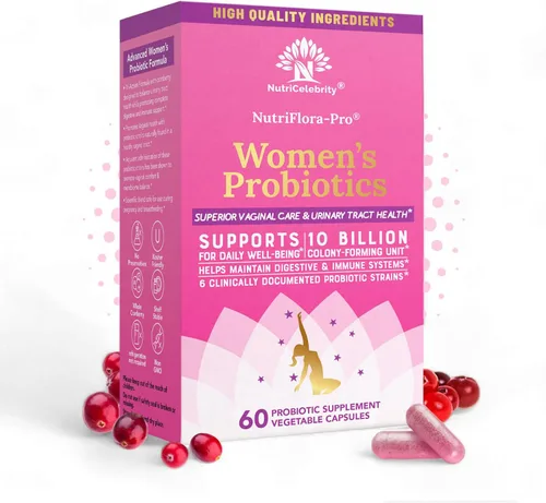 Nutricelebrity NutriFlora-Pro Probióticos para mujeres - Apoya la salud vaginal, urinaria (UTI), sistema digestivo, dolor menstrual, levadura y