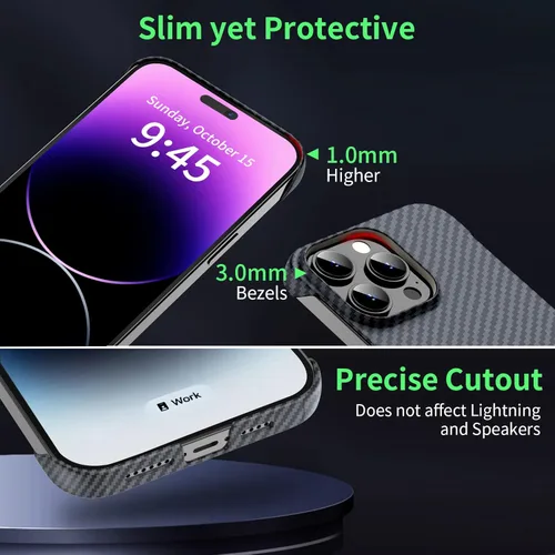 Miniatura 5 de GRECAZO Funda magnética ultrafina y esmerilada suave al tacto, textura de fibra de carbono sin bordes para iPhone 14 Pro Max de 6.7 pulgadas